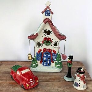Vintage Village Church Light Up Christmas Ceramic House With Accessory Figures